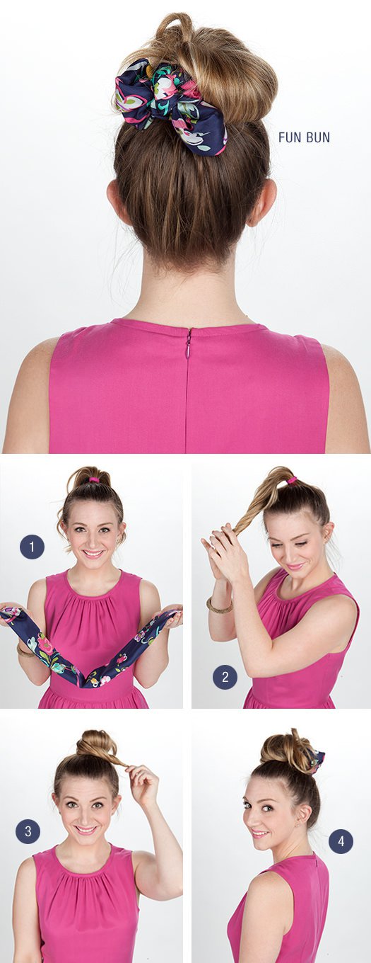 Top Bun Hairstyle with Scarf Bow