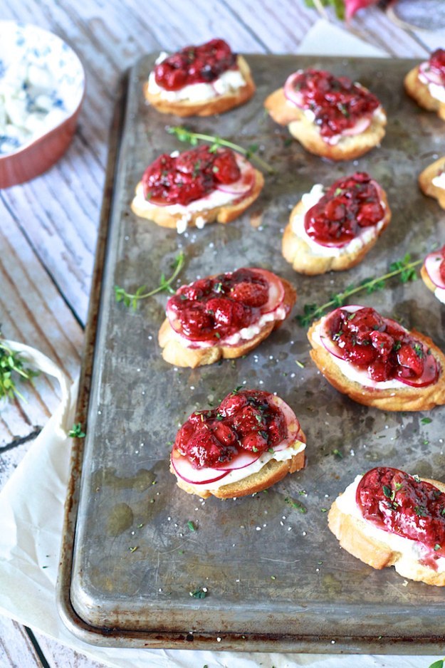 Peppery Strawberry and Burrata Crostini