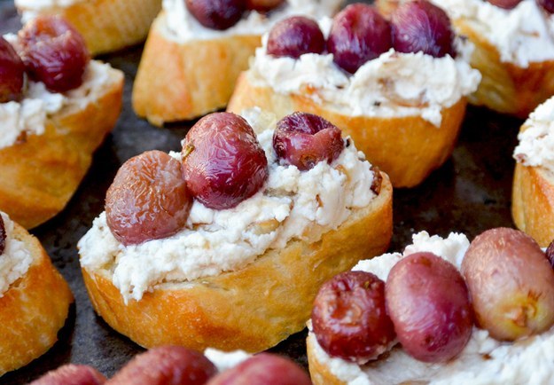 Roasted Grape and Goat Cheese Crostini