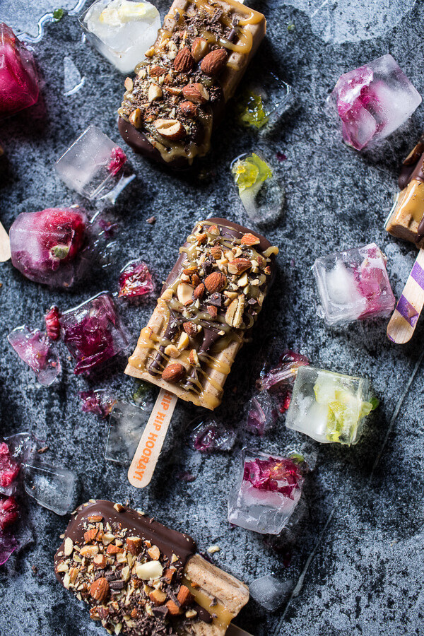 Salted Chocolate Dipped Banana Almond Popsicles