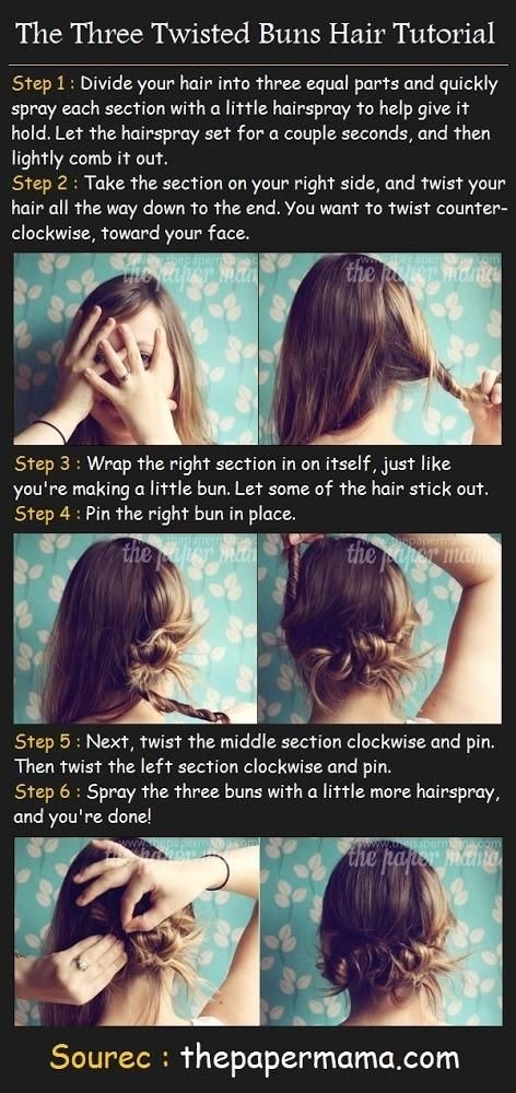 Three Twisted Buns Hair Tutorail