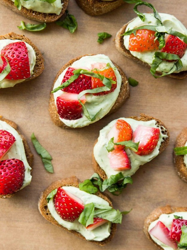 Whipped Basil Ricotta and Strawberry Crostini