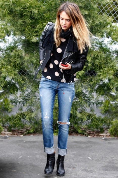 Boyfriend Jeans for Biker-Chic Look