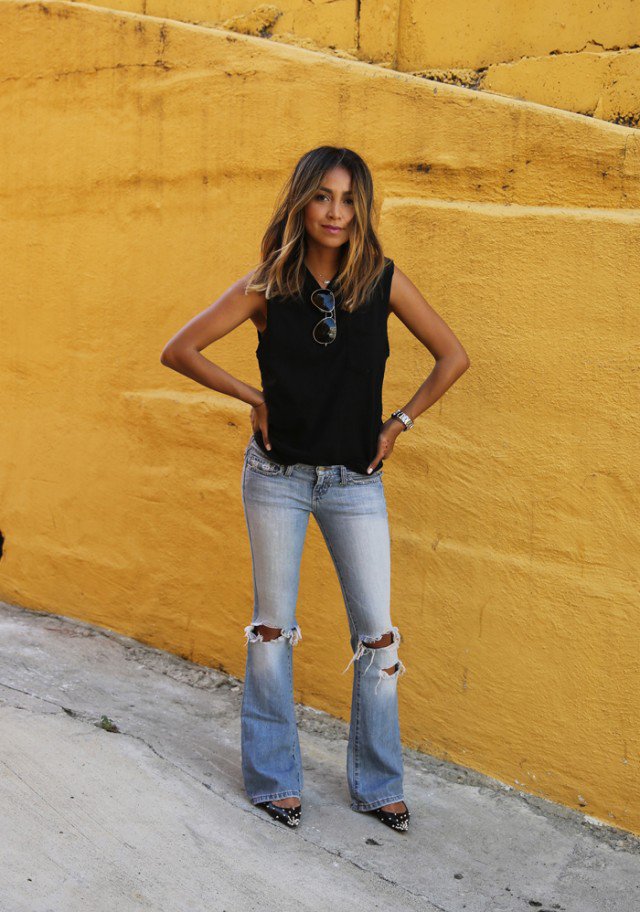 Black Top with Ripped Jeans