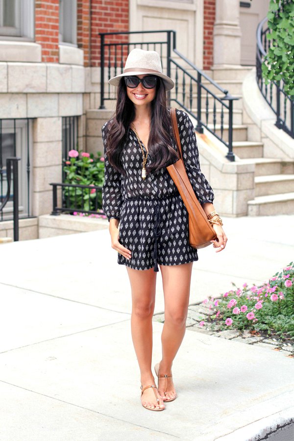 Black and White Print Romper for Women