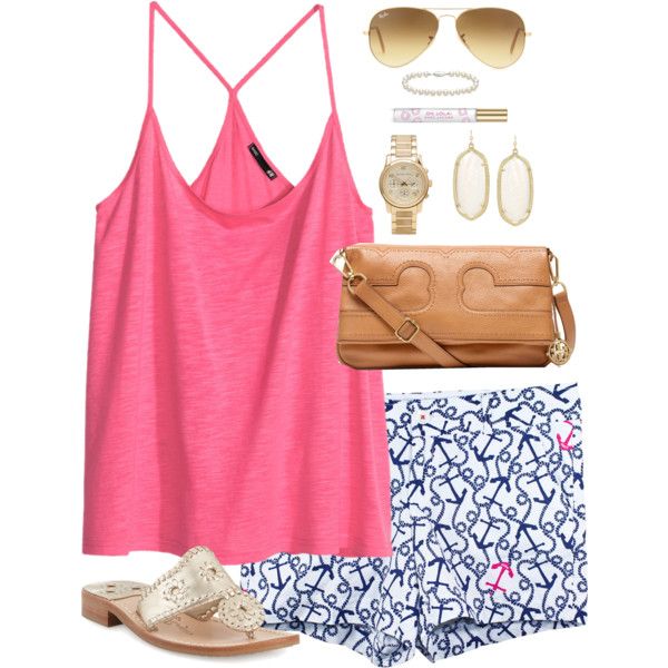 Bright Pink Top and Navy Print Shorts