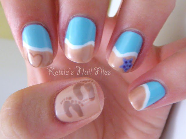 Brown and Blue Nail Art Design