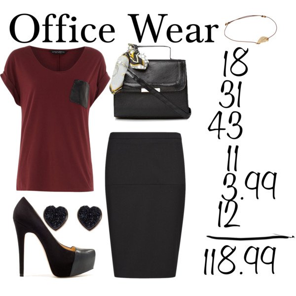 Burgundy T-Shirt and Black Pencil Skirt