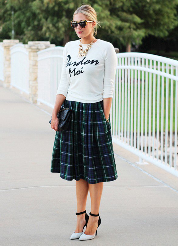 Checkered Print Skirt with T-Shirt