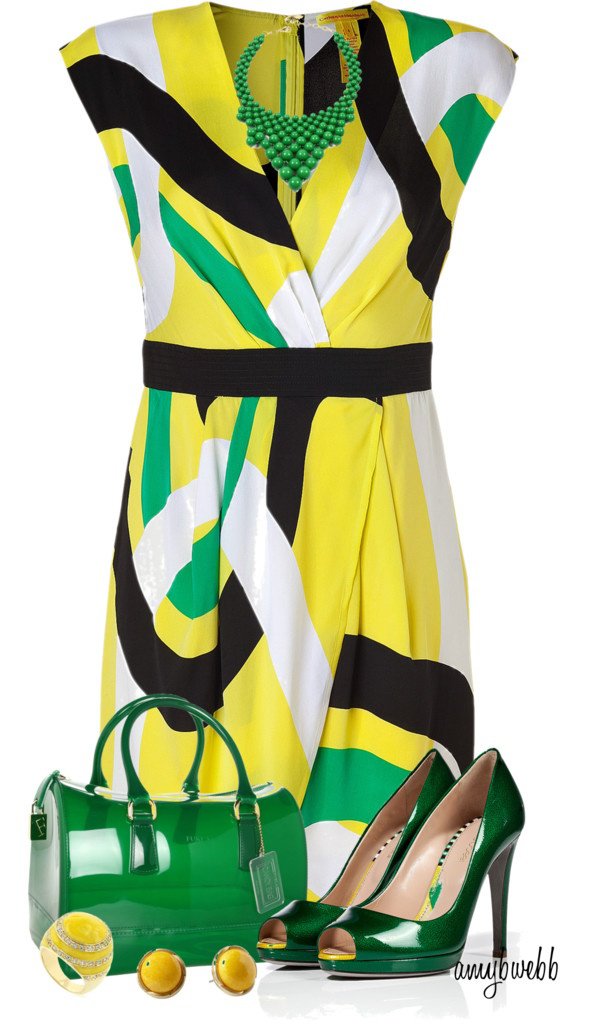 Colorful Print Dress with Accessories