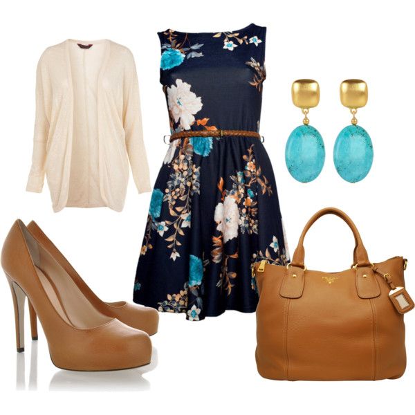 Floral Print Dress with Brown Bag