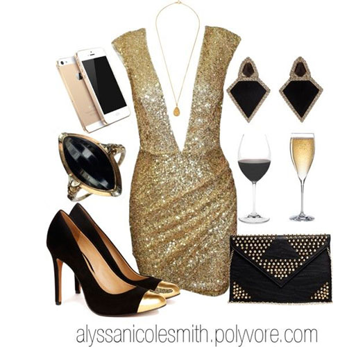 Gold Sequined Evening Dress