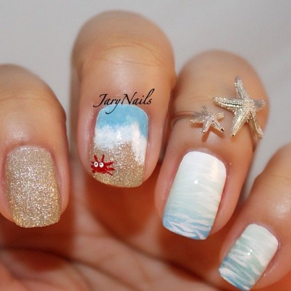 Gold and White Nail Art Design