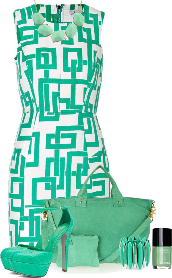 Mint Print Dress and Handbag