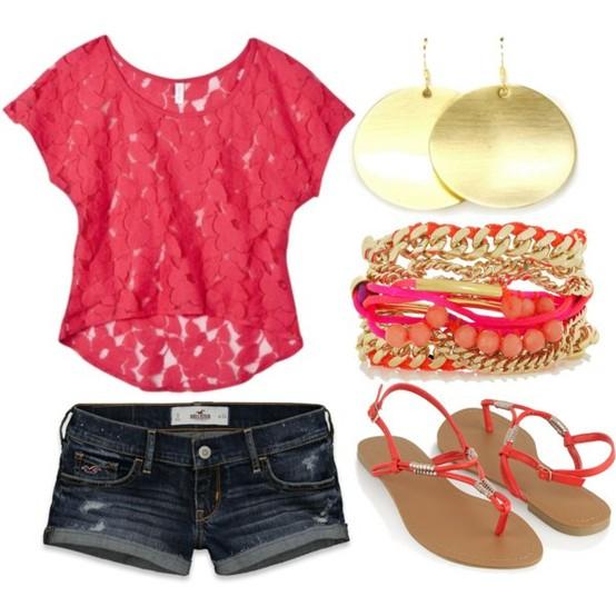 Pretty Coral T-Shirt and Denim Shorts