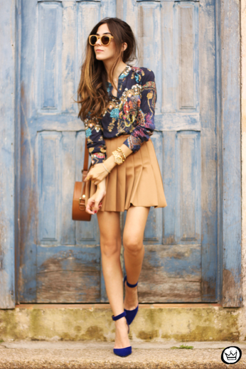 Print Top and Brown Skirt