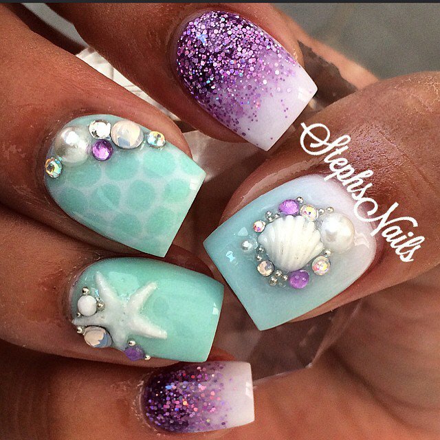 Purple and Blue Nail Art Design