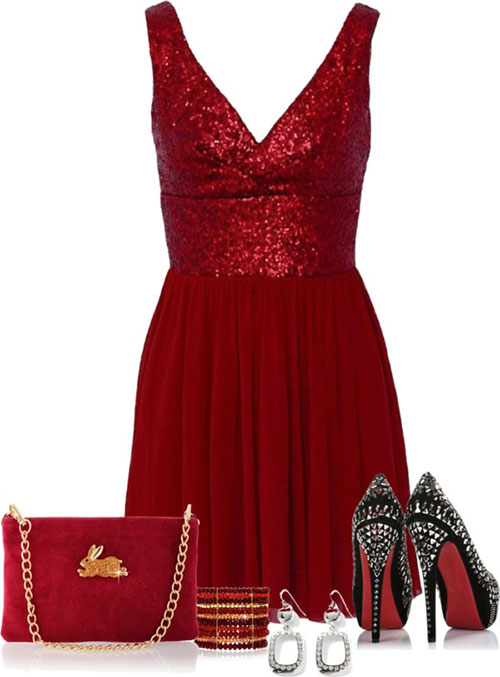 Red Sequined Evening Dress