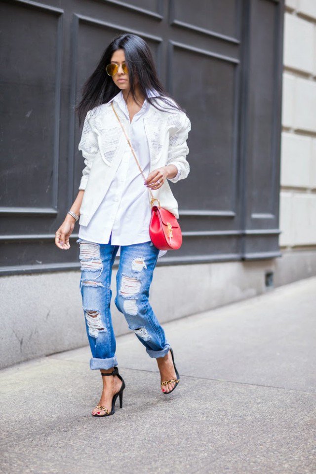 White Coat with Ripped Jeans