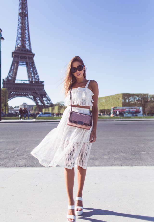 White Crop Top and Skirt