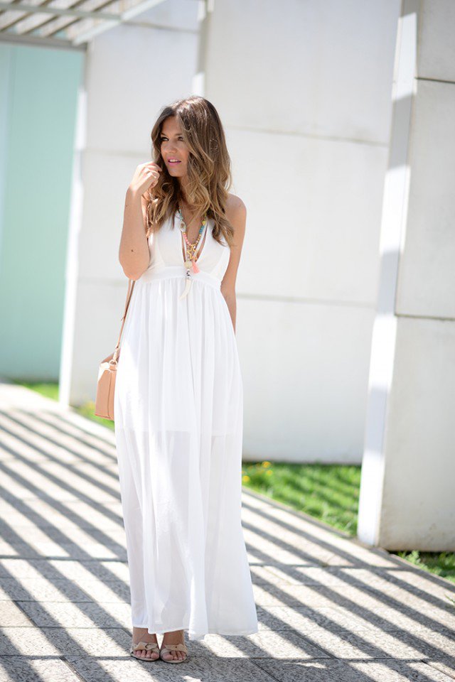 White Flowing Dress with V-Neckline