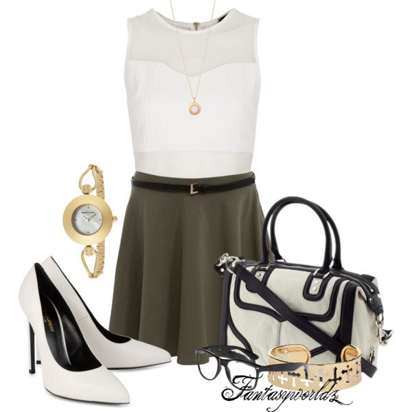 White Top and Green Skirt