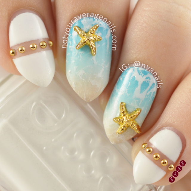 White and Blue Nail Art Design