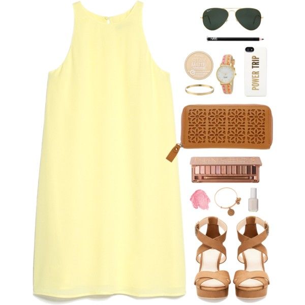 Yellow Sleeveless Dress and Brown Clutch