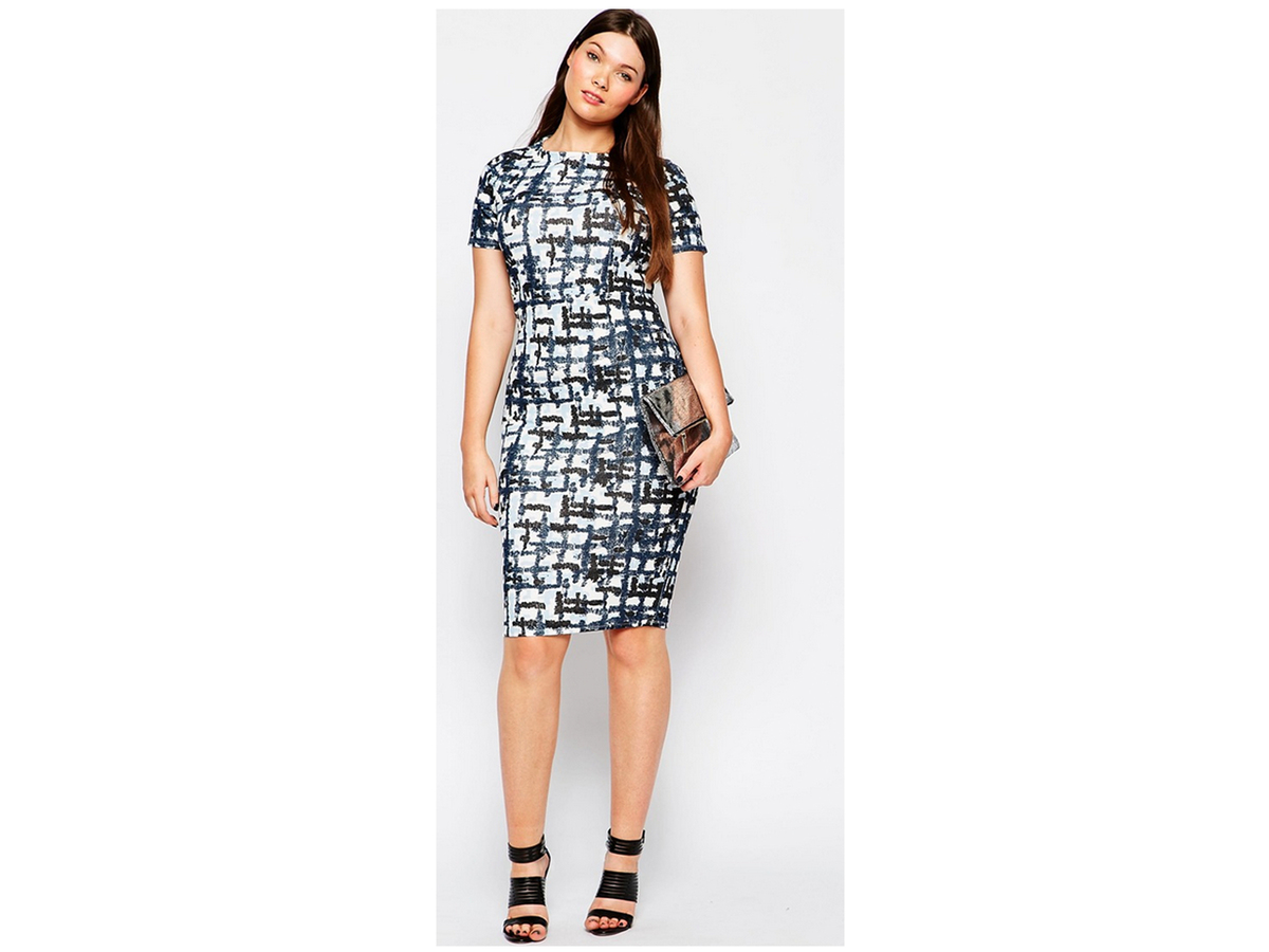 ASOS CURVE Body-Conscious Midi Dress in Abstract Check Print, $45