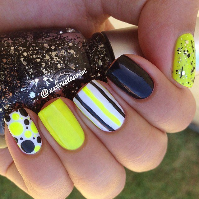 Amazing Nail Art Design with Stripes and Dots