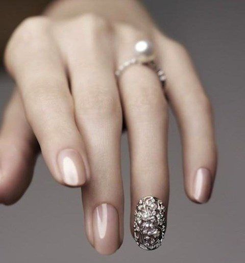 Beige Wedding Nail Idea