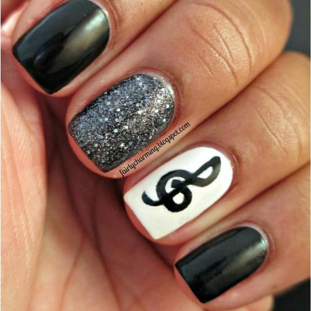 Black and White Nail Design for Short Nails