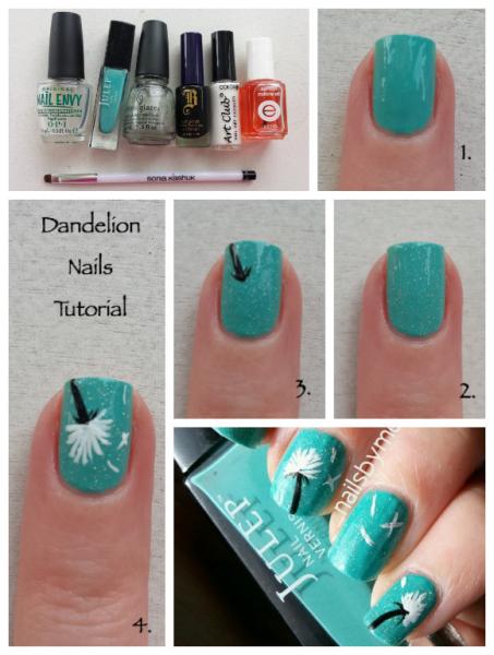 Blue Dandelion Nail Design