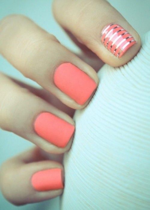 Coral Wedding Nail Idea