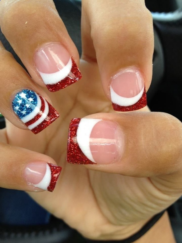 French Manicure with Stars and Stripes
