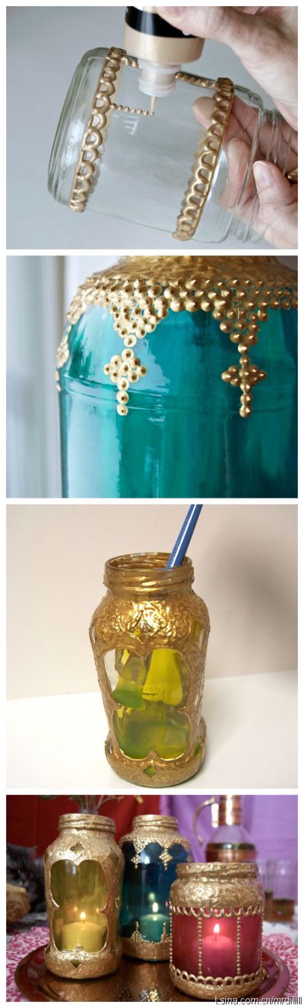 Gold Embellished Mason Jars