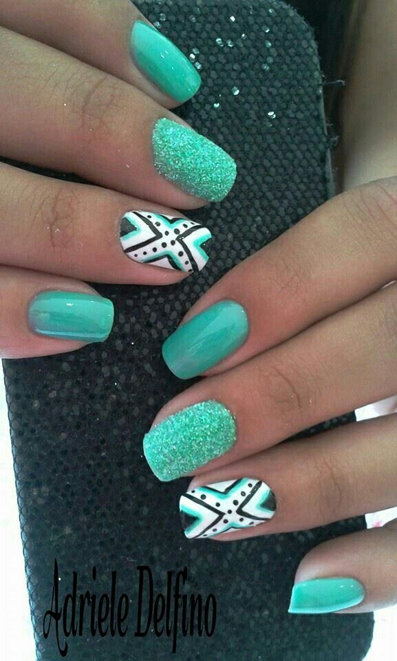 19 Sweet Nail Art Ideas & Designs for Girls 52 Green Aztec Nail Art Design