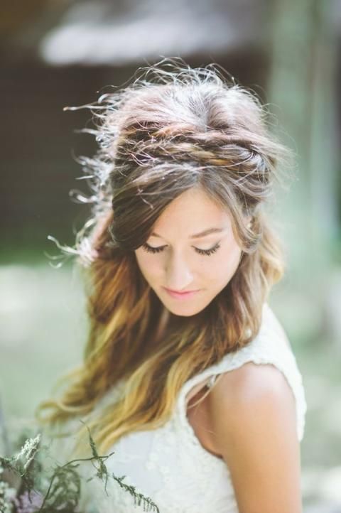 Half Up Half Down Wedding Hairstyle with Braided Headband