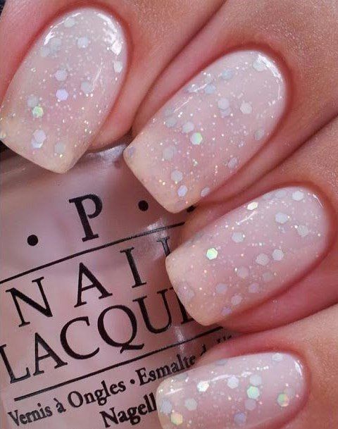 Pink Glitter Wedding Nail Idea