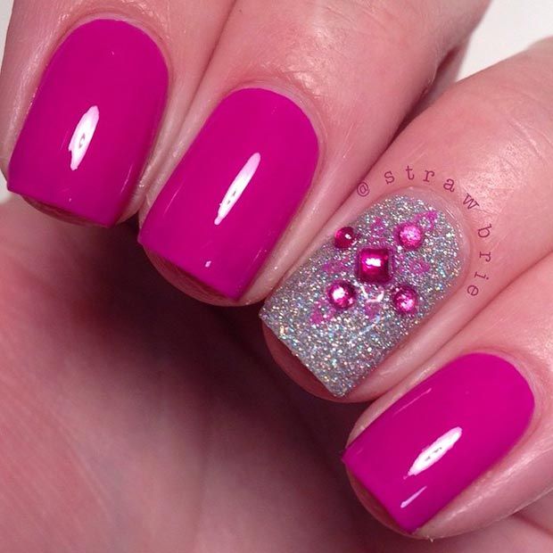 Pink and Silver Nail Design for Short Nails