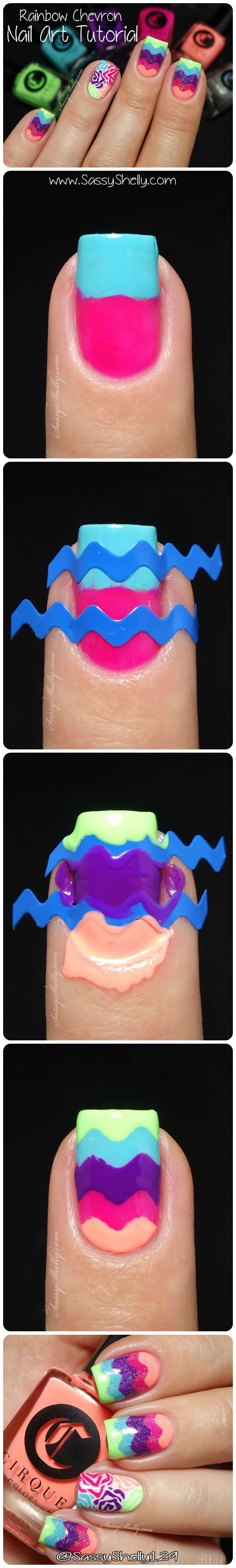 Rainbow Chevron Nail Design Tutorial