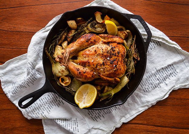 Skillet-Roasted Chicken with Parsnips, Lemon, and Fennel