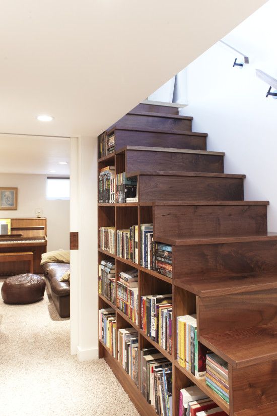 Space-Saving Bookshelf Under The Stairs