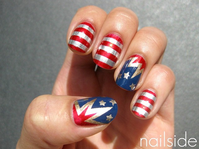 Stripes and Stars Nail Art Design