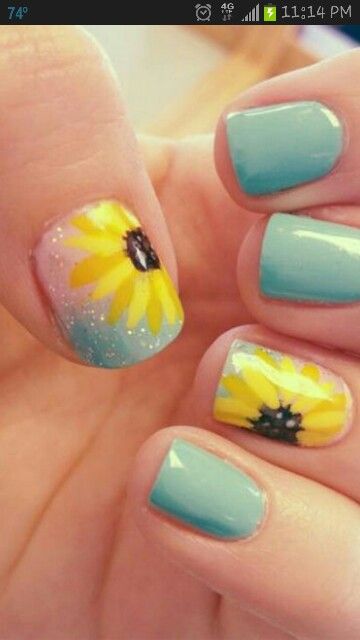 19 Sweet Nail Art Ideas & Designs for Girls 42 Sunflower Nail Art Design