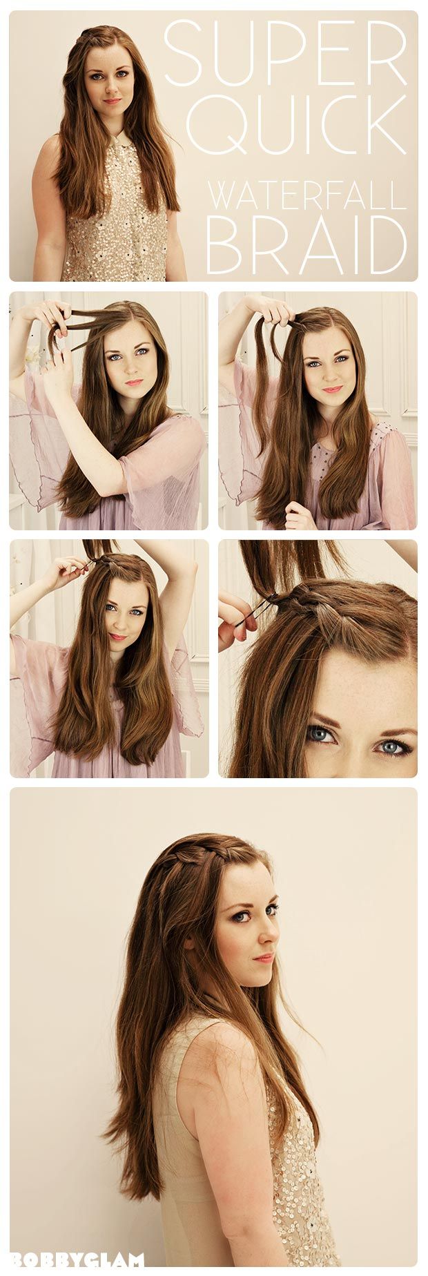 Super Quick Waterfall Braid Hairstyle Tutorial