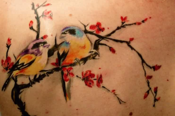 Bird and Cherry Blossom Tattoo