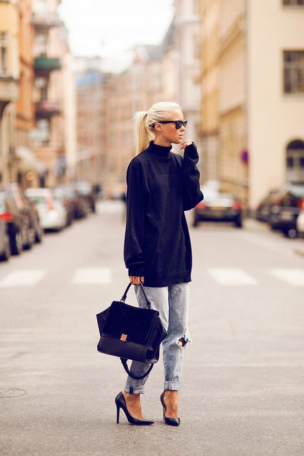 Black Sweater with Ripped Jeans