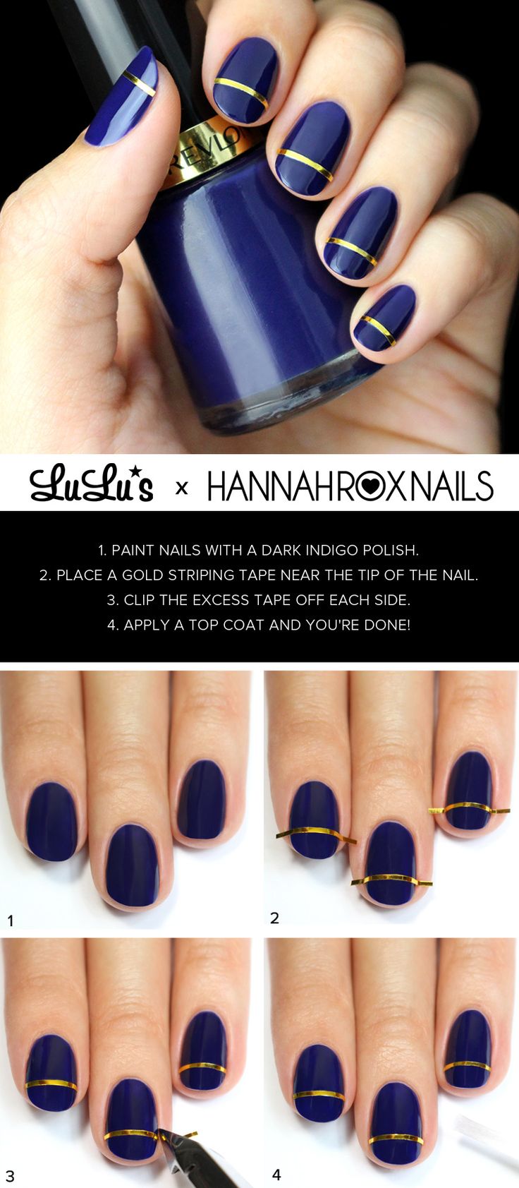 Blue and Golden Striped Nail Tutorial