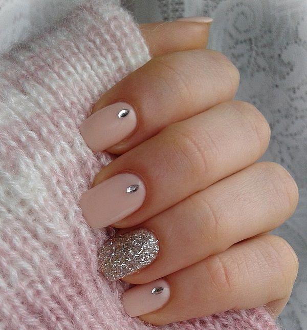 Glittery Nude Nail Design